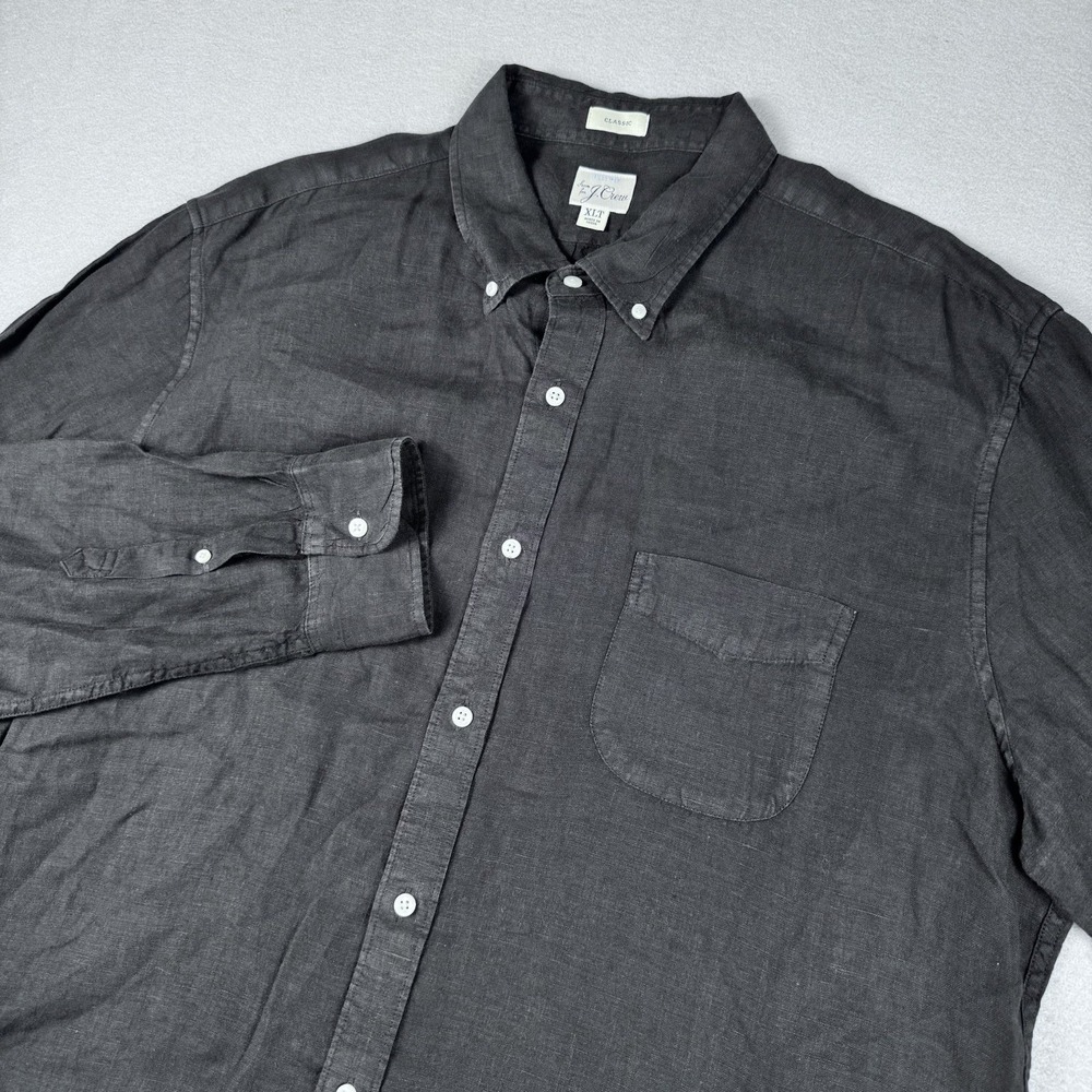 J Crew Baird McNutt 100% Irish Linen Button Shirt Men XLT Black Long Sleeve